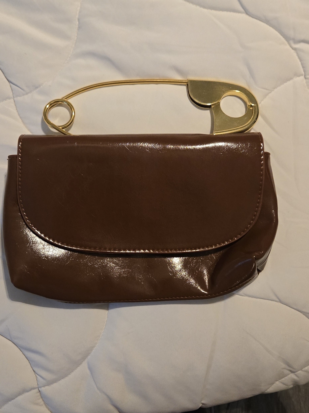 Brown Women’s Shoulder Bag with Gold Accent